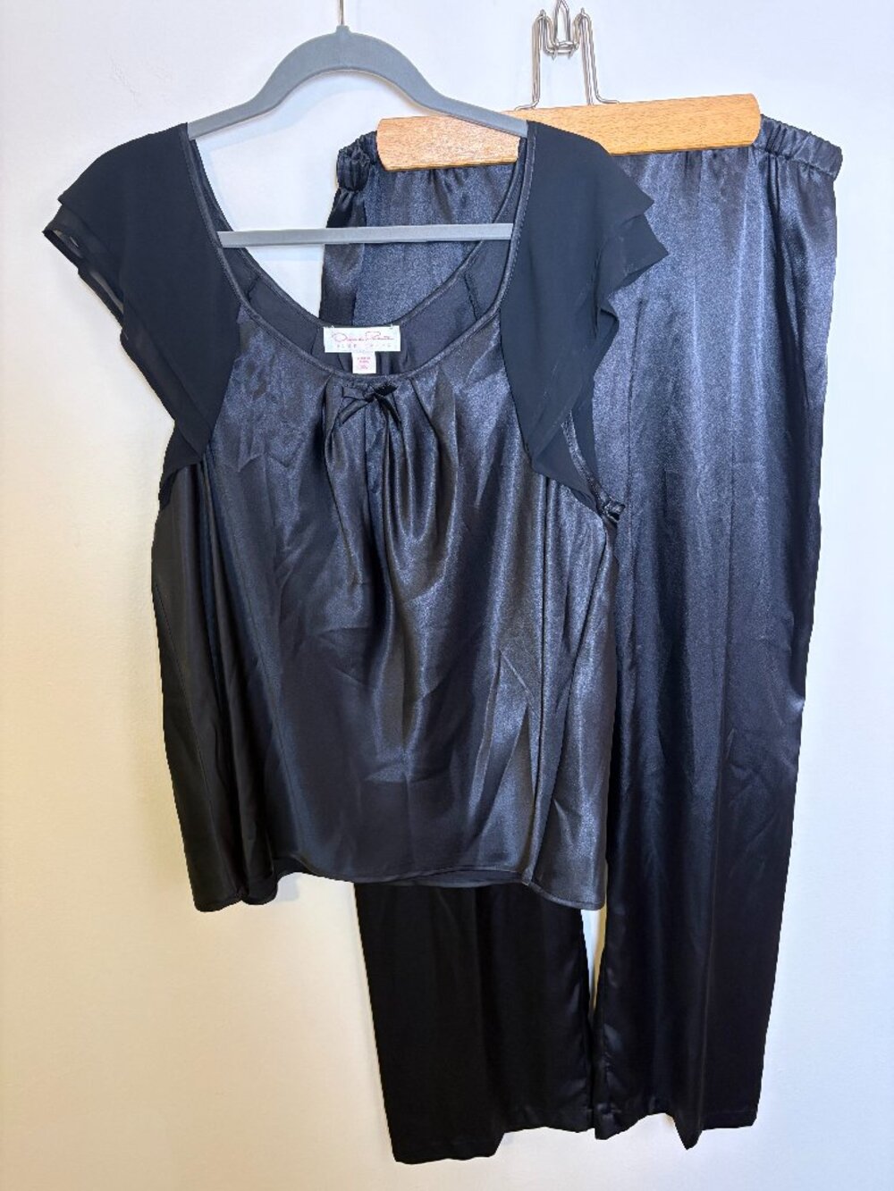 Oscar de la Renta Pink Label Pajama Set Women’s XL Black Satin NWT